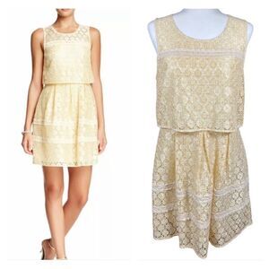 Jessica Simpson Gold Shimmer Lace Overlay Fit & Flare Sleeveless Party Dress 12